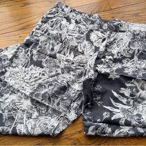 LOFT Floral Gray and White Cropped Pants